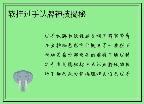 软挂过手认牌神技揭秘